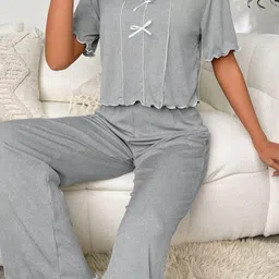 DressBerry Women Solid Top Pyjamas Night suit-image-16