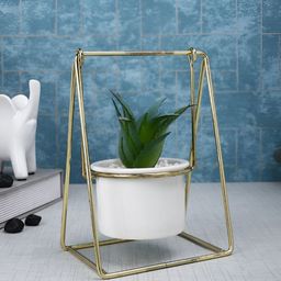 Myntra Elegant Homes White & Yellow Elevated Ceramic Planters With Stand-54