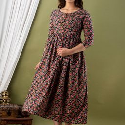 MURLI KURTI Ethnic Motifs Printed Round Neck Maternity Midi Ethnic Dress-image-94