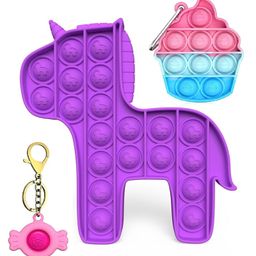 YAMAMA Pop Bubble Stress Relieving Silicone Unicorn with Key Chain Pop It Fidget Toy Pack of 3 - Multicolor image 2