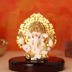 HOUSE OF WEMY White & Brown Ganesha Idol With Kalpavriksha Tree Showpiece-image-99