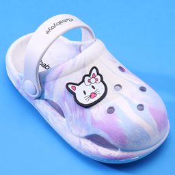 Babyoye Clogs with Back Strap Closure & Cat Applique - White & Lavender image 3