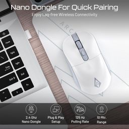 Archer Tech Lab Precision 100 Wireless Mouse, Plug & Play 2.4GHz USB Nano Dongle, 3 DPI Settings (800-1200-1600), Ergonomic Design, 2 Million Clicks Lifetime, 10M Range Lightweight 55gm (White) image 3