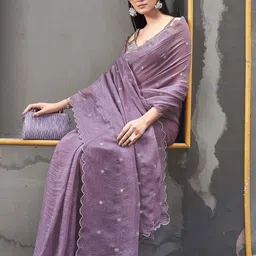 Tikhi Imli Ethnic Motifs Embroidered Mirror Work Saree-picture-38