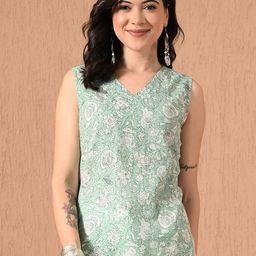 Anouk Rustic Women Floral Printed V-Neck Pure Cotton Short Kurti-image-59