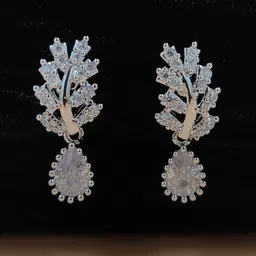 JYONA Silver Plated Cubic Zirconia Studded Contemporary Drop Earrings-image-13