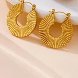 MYKI Stainless Steel Gold-Plated Circular Shaped Hoop Earrings-image-36