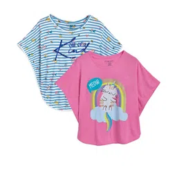Hopscotch Kids-Girls Blue Viscose Rayon Tshirts-picture-16