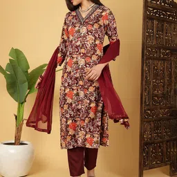 KALINI Women Floral Printed Pure Cotton Kurta with Trousers & Dupatta-39