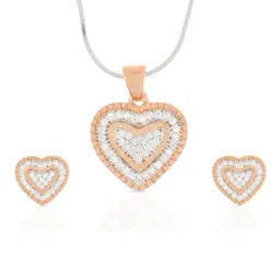 Anayra 92.5 Sterling Silver Heart Shape Pendant Earring Set-image-25