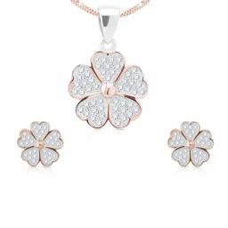 Anayra 92.5 Sterling Silver Heart Floral Shape Pendant Earring Set-picture-3