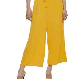 PATRORNA Mustard Cotton Blend Relaxed Fit Mid Rise Capris-image-49