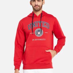 Octave Red Regular Fit Printed Hooded Sweatshirt-48