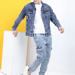 LOCOMOTIVE Men Blue Solid Denim Jacket-image-44