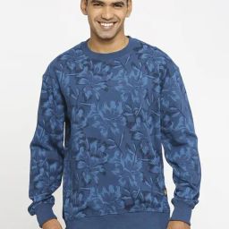 Basics Blue Cotton Comfort Fit Printed Sweatshirt-picture-24