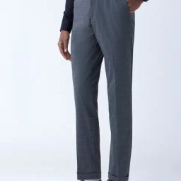 WES Formals by Westside Charcoal Checks Relaxed-Fit Mid-Rise Trousers-image-14