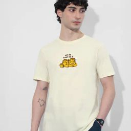 The Souled Store Off White Cotton Regular Fit Embroidered T-Shirt-image-15