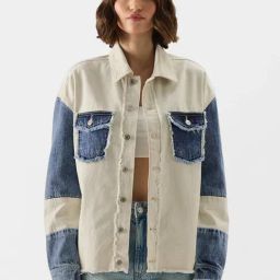 The Souled Store White & Blue Cotton Color-Block Jacket-picture-3