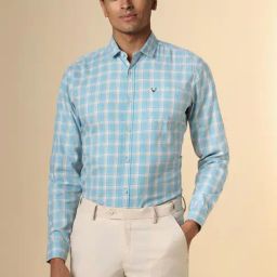 Allen Solly Blue Cotton Slim Fit Checks Shirt-image-35