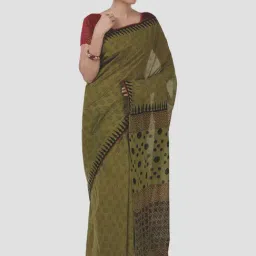 Kalakari India Green Cotton Printed Saree With Unstitched Blouse-image-57