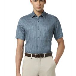 Van Heusen Blue Cotton Regular Fit Printed Shirt-image-61