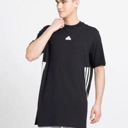 adidas Black Loose Fit FI Striped Cotton Crew T-Shirt-image-47