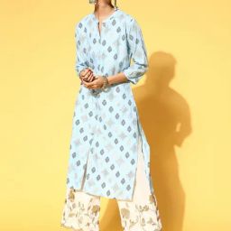 Blissta Blue Printed Straight Kurta-image-82
