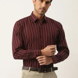 Sojanya Maroon Cotton Regular Fit Striped Shirt-image-13