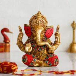 eCraftIndia Brass Lord Ganesha with Stone Work Handcrafted Idol-picture-24