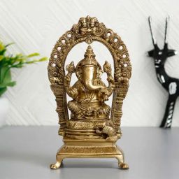 eCraftIndia Lord Ganesha Sitting on Throne Brass Handcrafted Idol-image-26