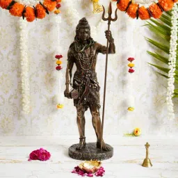 eCraftIndia Lord Shiva Standing With Trishul in Hand Cold Cast Bronze Resin Idol-image-23