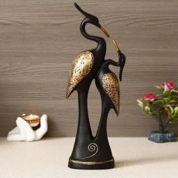 eCraftIndia Black Loving Swan Couple Handcrafted Polyresin Decorative Showpiece-image-1