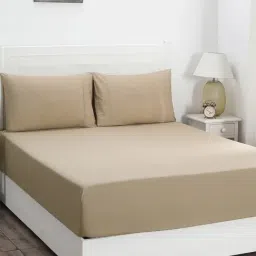 Maspar Colorart Slumber Beige 200 TC Cotton Queen Size Bed Sheet with 2 Pillow Cover-image-118