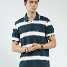 Monte Carlo Green Regular Fit Striped Polo T-Shirt-image-54