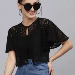 Style Quotient Women Black Self Design Lace Open Front Smart Casual Shrug-13