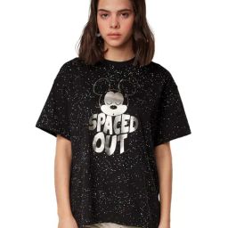 The Souled Store Black Disney: Spaced Out ft. Mickey Mouse Printed Oversized T-Shirt-image-35