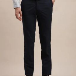 Turtle Navy Blue Narrow Fit Checks Trousers-image-73