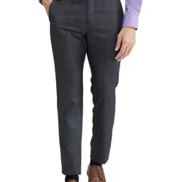 Raymond Black Slim Fit Checks Trousers-image-25