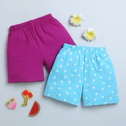 Bumzee Kids Sky Blue & Pink Floral Print Shorts (Pack Of 2)-image-39