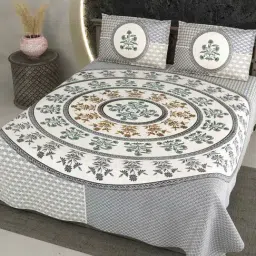 Living Roots Grey & Brown Viscose 210 TC Double Bedsheet with 2 Pillow Covers-picture-31