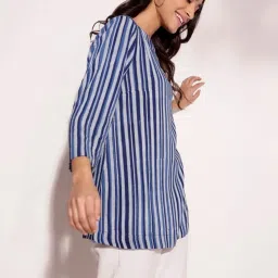 Fabindia Blue Viscose Hand Block Printed Tunic image 5