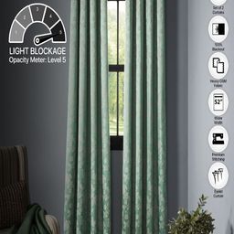 Deco Window Fluorescent Green & Beige 2 Pieces Printed Black Out Long Door Curtain-14