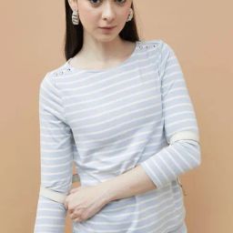 Fame Forever By Lifestyle Blue Regular Fit Striped T-Shirt-image-70