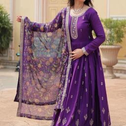 Jatriqq Purple Regular Fit Embroidered Kurtas With Dupatta-image-37