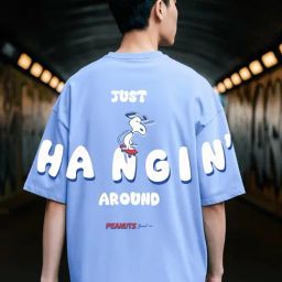 Bewakoof Men's Blue Hang In Around Graphic Printed Oversized T-Shirt-picture-46