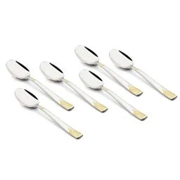 FnS August Silver & Gold Stainless Steel Dinner Spoon - Set of 6-0