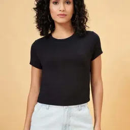 People by Pantaloons Jet Black Plain Top-image-73