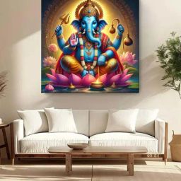 999Store Multicolor Canvas Celestial Radiance Ganesha Holding Sacred Symbols Painting-39
