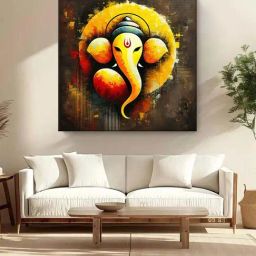 999Store Brown Canvas Lord Ganesh's Celestial Harmony Painting-21