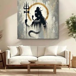 999Store Grey Canvas Mystical Silhouette Of Lord Shiva With Trishul Painting-image-93